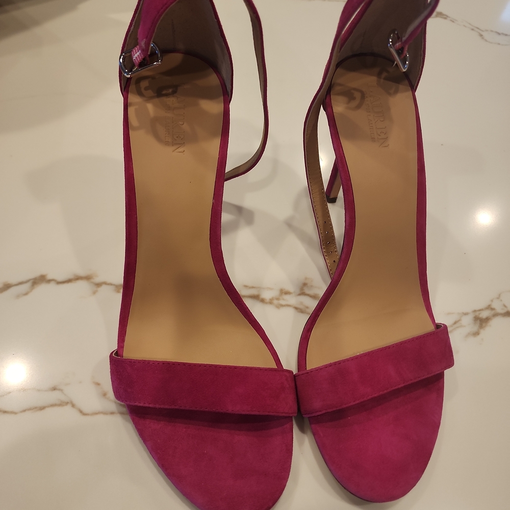 Ralph Lauren Pink Suede Open-Toe Ankle-Strap Heels